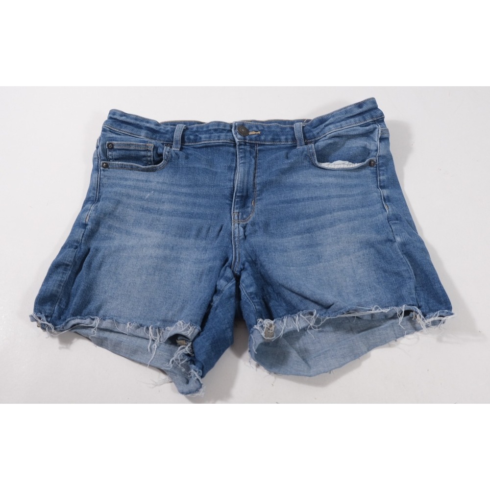 American Eagle Denim Shorts Women 16 Blue Next Level Stretch Distressed Raw Hem